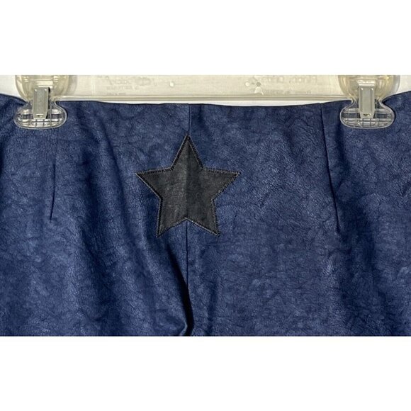 New L.AM.GIA Washed Navy Blue Faux Vegan Leather Stretch Flared Leg Pants - Picture 9 of 10